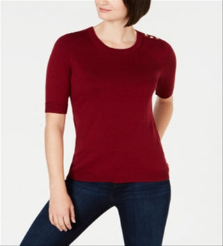 Suéter feminino Charter Club com botões e ombros de fora, vermelho, tamanho X-S