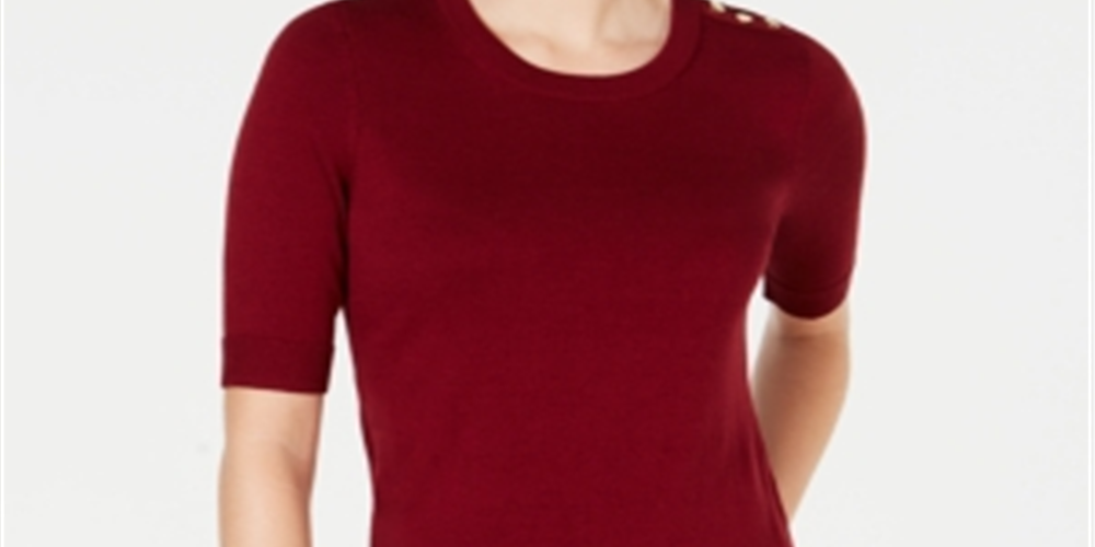 Suéter feminino Charter Club com botões e ombros de fora, vermelho, tamanho X-S