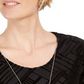JM Collection Blusa de veludo feminina com manga 3/4 e decote redondo, preta, tamanho pequeno