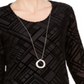 JM Collection Blusa de veludo feminina com manga 3/4 e decote redondo, preta, tamanho pequeno