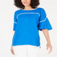 Blusa feminina Alfani com mangas bufantes e decote canoa, azul, tamanho pequeno