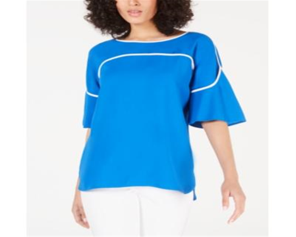 Blusa feminina Alfani com mangas bufantes e decote canoa, azul, tamanho pequeno