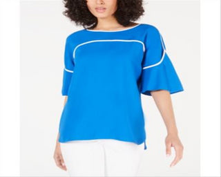 Blusa feminina Alfani com mangas bufantes e decote canoa, azul, tamanho pequeno