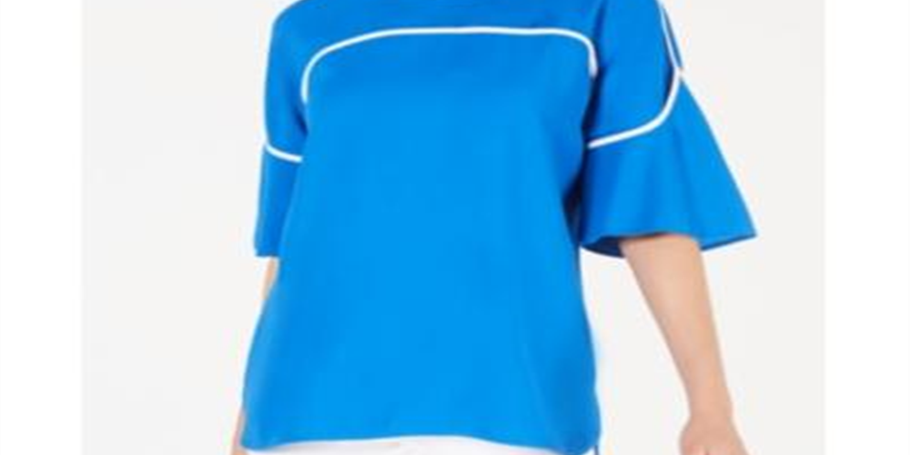 Blusa feminina Alfani com mangas bufantes e decote canoa, azul, tamanho pequeno