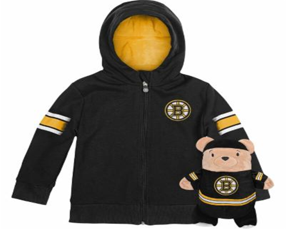 Cubcoat Kid's Toddler Preschool Boston Bruins 2 em 1 com capuz transformador e zíper completo e pelúcia macia, preto