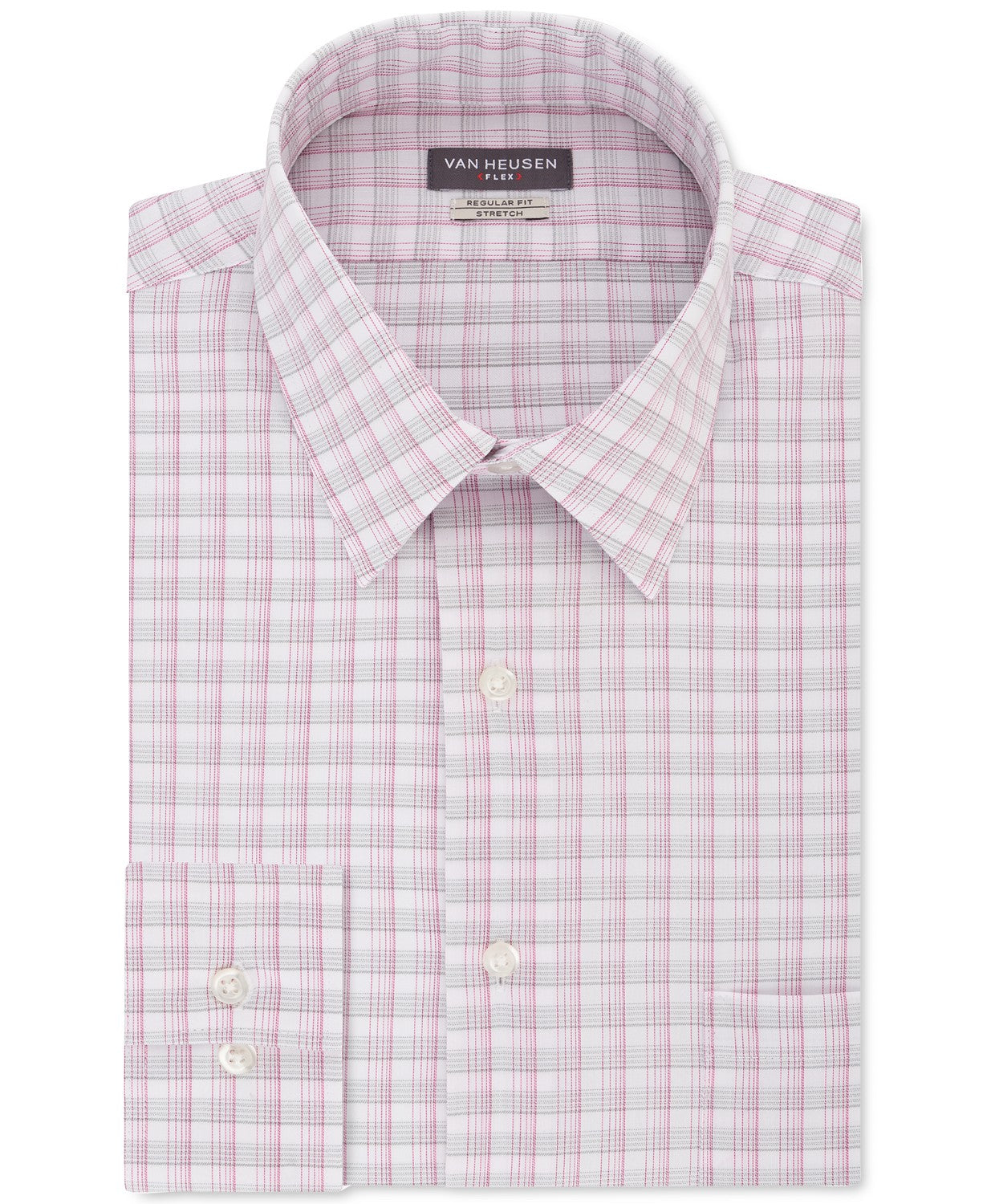 Camisa social xadrez masculina Van Heusen Classic Regular Fit, sem rugas, com gola flexível e elástica, tamanho cinza, 16,5 x 32 x 33