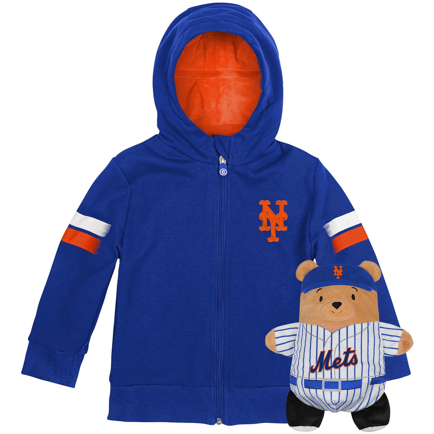 Moletom com capuz e pelúcia macios Cubcoats New York Mets 2 em 1 com zíper completo e estampa de transformação para crianças