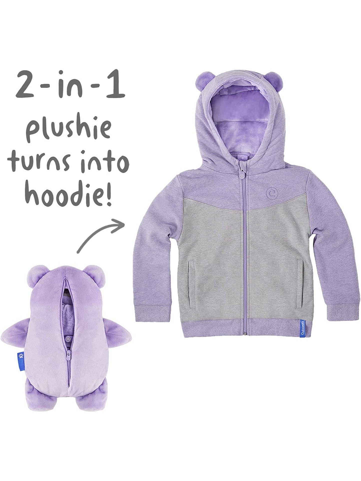 Cubcoats Toddler Big Girl's Bori the Bear 2 em 1 Bicho de pelúcia com capuz roxo