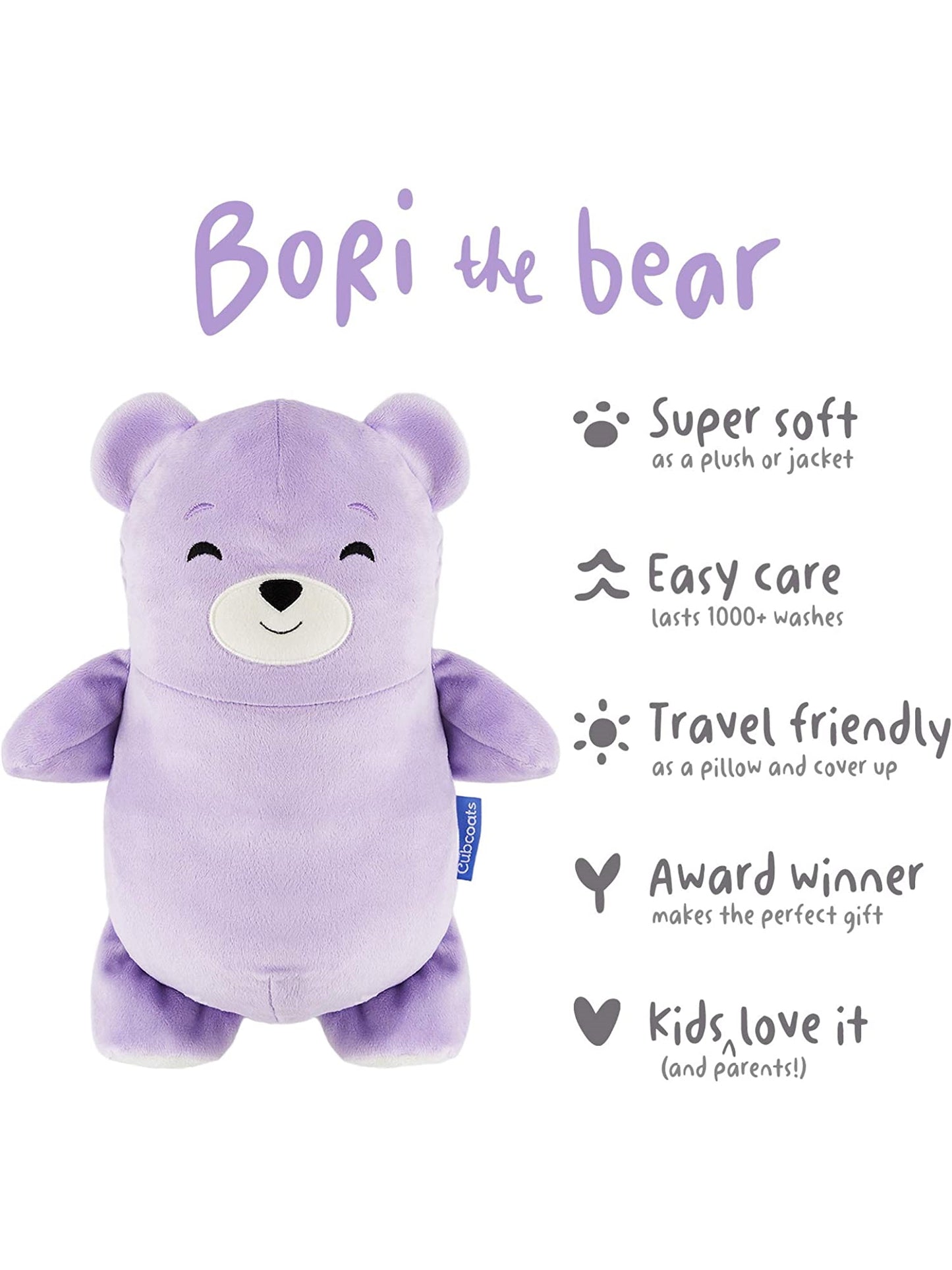 Cubcoats Toddler Big Girl's Bori the Bear 2 em 1 Bicho de pelúcia com capuz roxo
