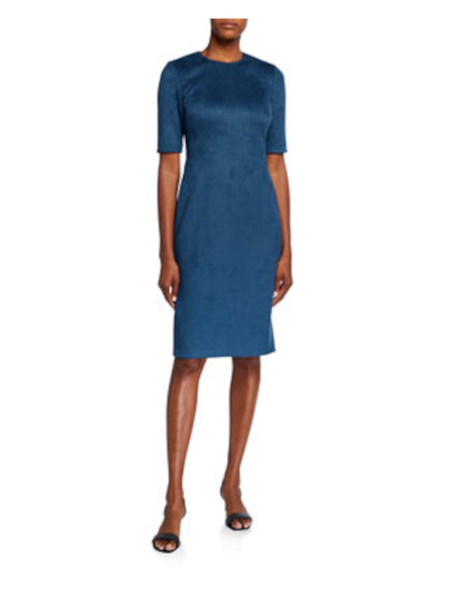 Vestido de festa feminino Anne Klein, azul-petróleo, manga 3/4, comprimento até o joelho, tamanho 4