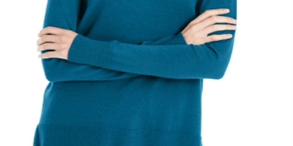 Suéter feminino Maison Jules com decote em V, azul, tamanho extrapequeno