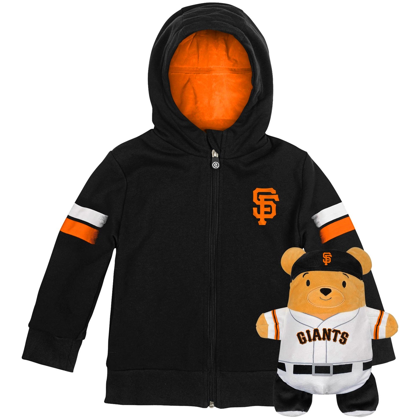 Moletom com capuz e pelúcia macios Cubcoats para meninos pré-escolares San Francisco Giants 2 em 1 com zíper completo e transformação, preto
