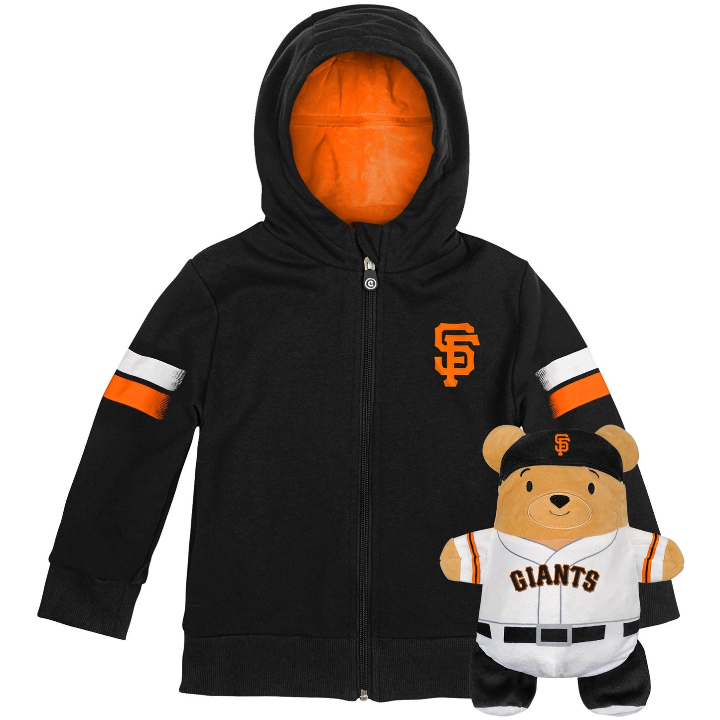Moletom com capuz e pelúcia macios Cubcoats para meninos pré-escolares San Francisco Giants 2 em 1 com zíper completo e transformação, preto