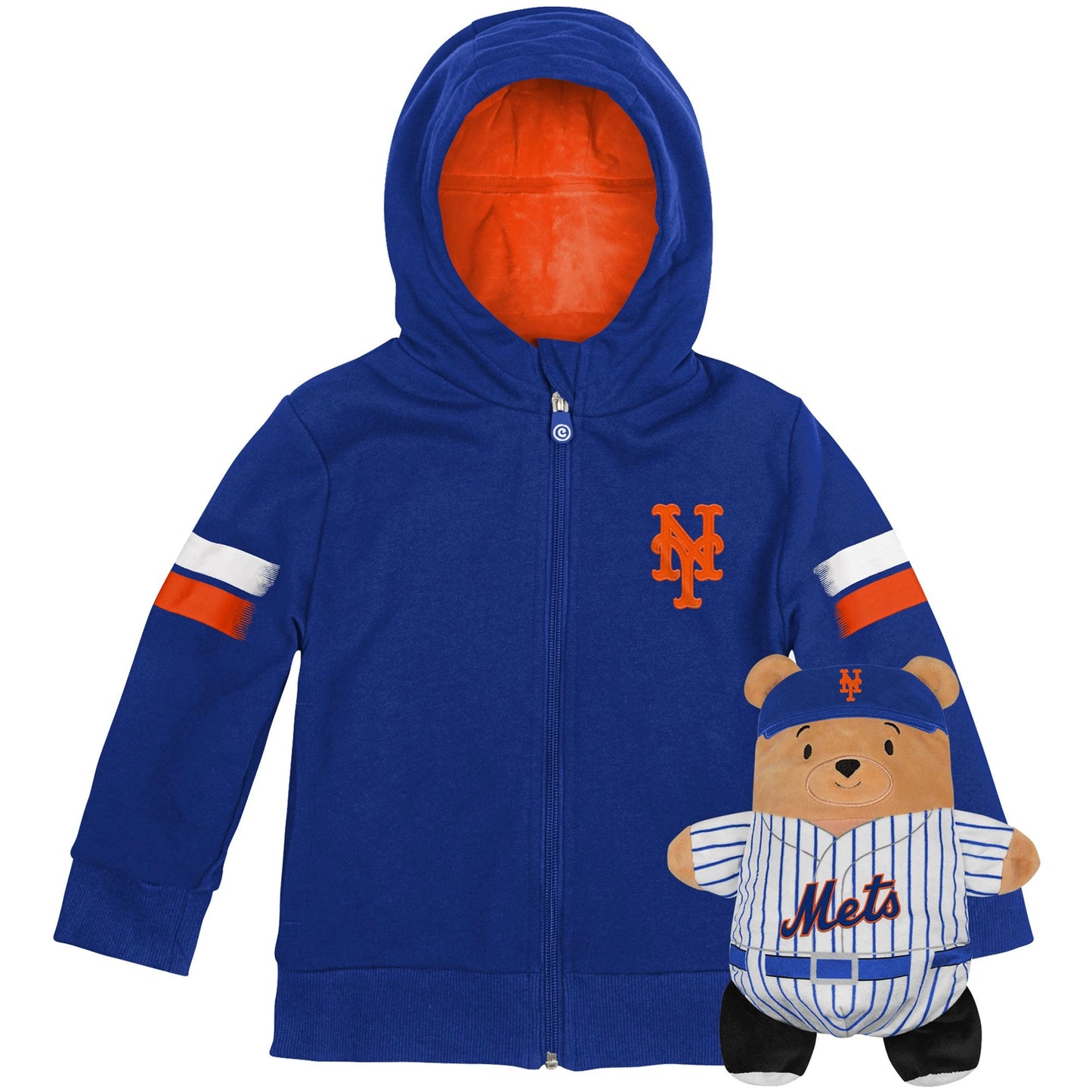Moletom com capuz e pelúcia macios Cubcoats New York Mets 2 em 1 com zíper completo e estampa de transformação para crianças