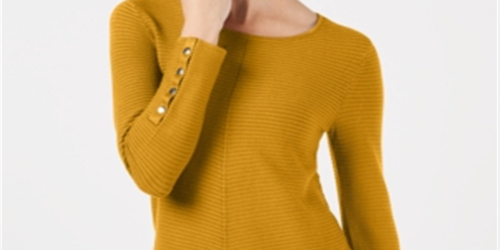 Suéter feminino Alfani com detalhe de pressão, amarelo, tamanho médio