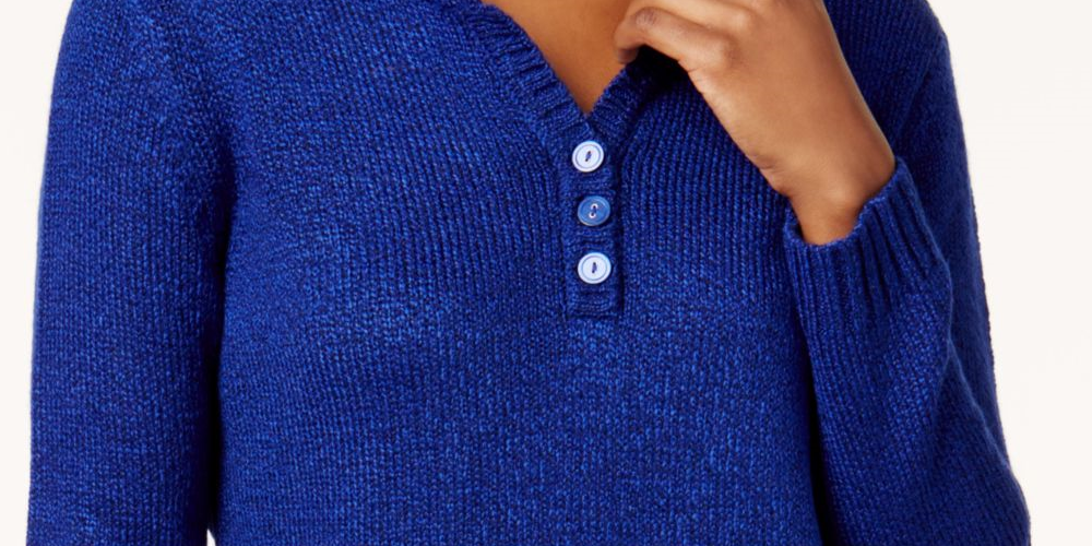 Karen Scott Suéter Feminino Manga Longa com Botões e Gola Azul Tamanho Grande