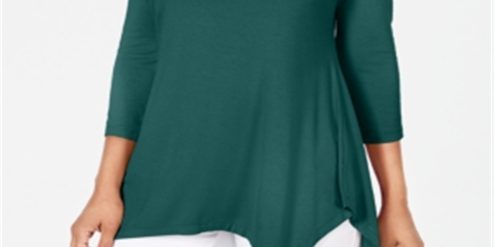 JM Collection Top feminino com decote em V e bainha em lenço, verde, tamanho grande