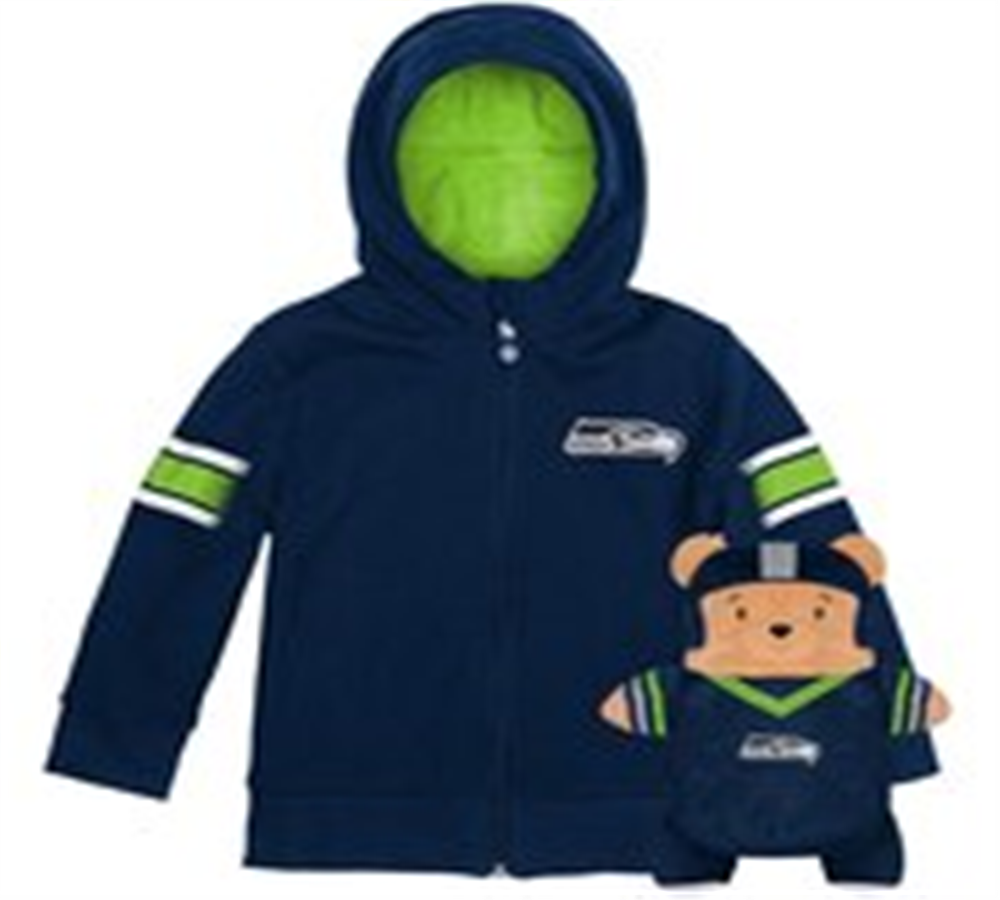 Cubcoats Menino Criança Seattle Seahawks 2 em 1 Transformando Moletom com Zíper Completo e Pelúcia Macia Azul Tamanho 2T