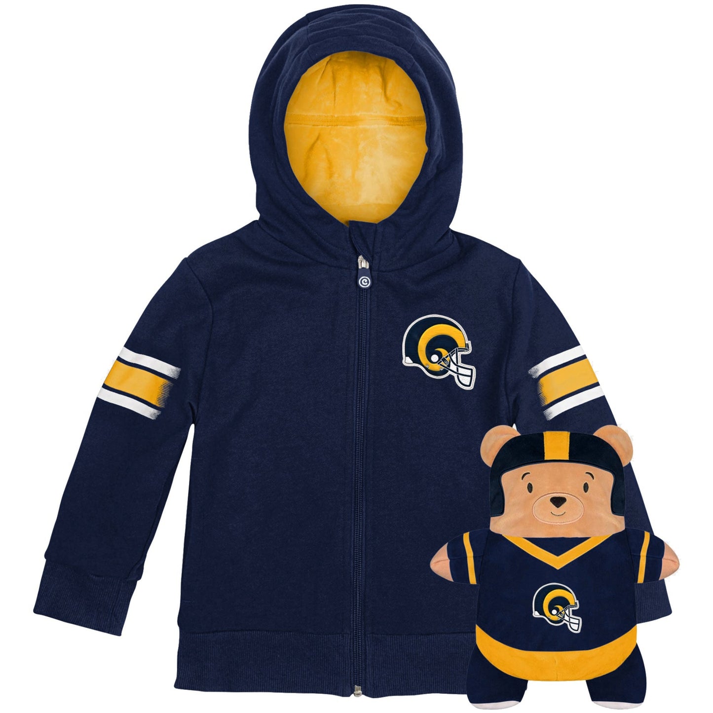 Cubcoats Menino Infantil Los Angeles Rams 2 em 1 com Moletom Transformador com Zíper Completo e Pelúcia Macia Azul-Royal