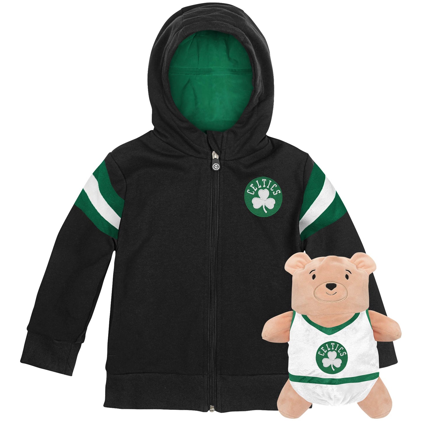 Moletom com capuz e pelúcia macia Cubcoats Boy's Boston Celtics Preschool 2 em 1 com zíper completo e transformação, preto