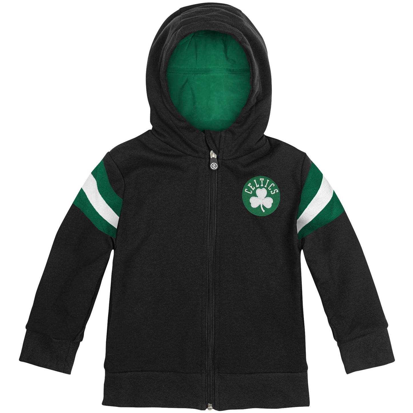 Moletom com capuz e pelúcia macia Cubcoats Boy's Boston Celtics Preschool 2 em 1 com zíper completo e transformação, preto