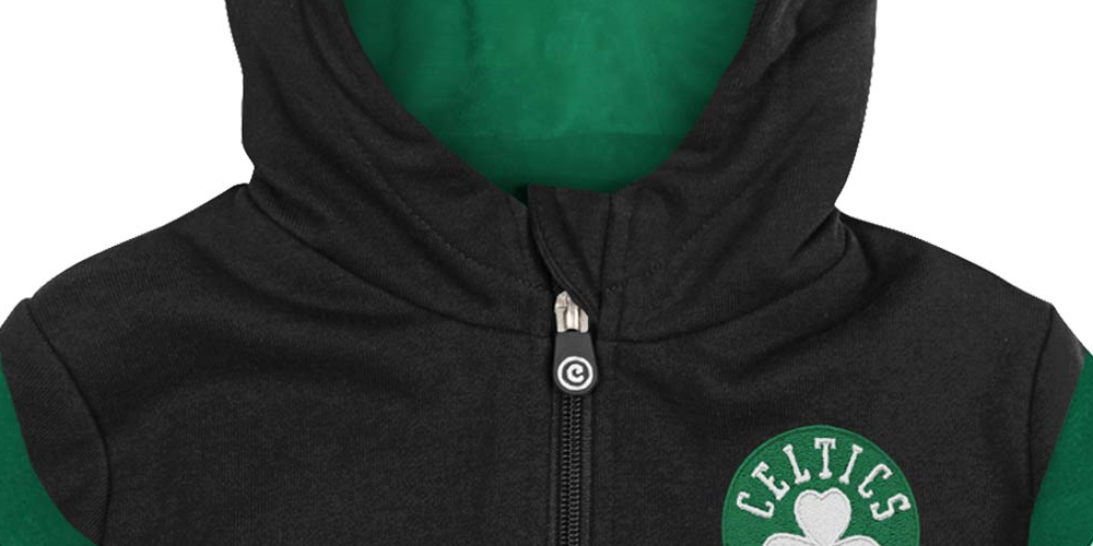 Moletom com capuz e pelúcia macia Cubcoats Boy's Boston Celtics Preschool 2 em 1 com zíper completo e transformação, preto