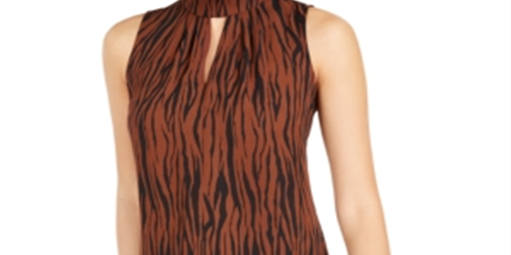 Blusa feminina Bar III com estampa animal e decote careca, marrom, tamanho pequeno