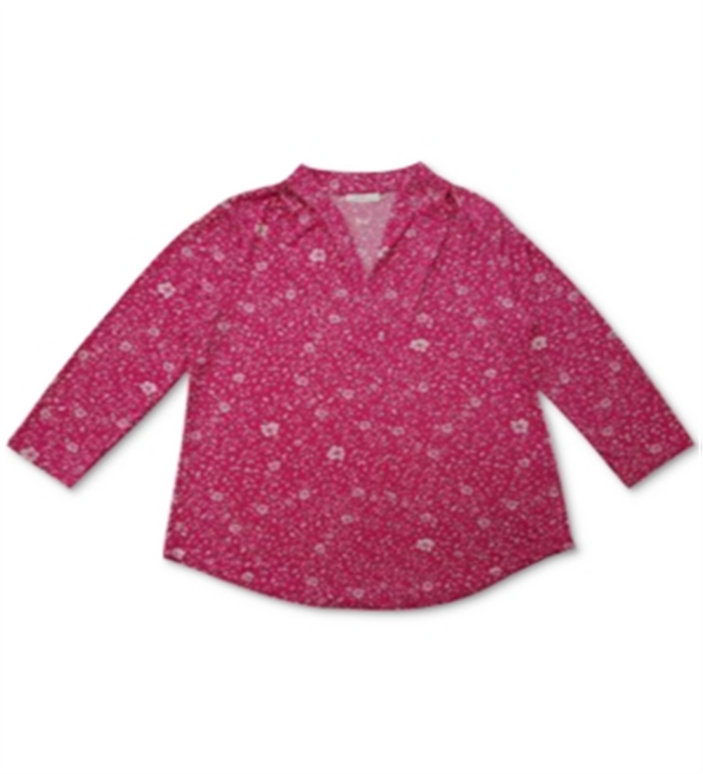 Top feminino com estampa floral e decote em V plissado, rosa, tamanho pequeno