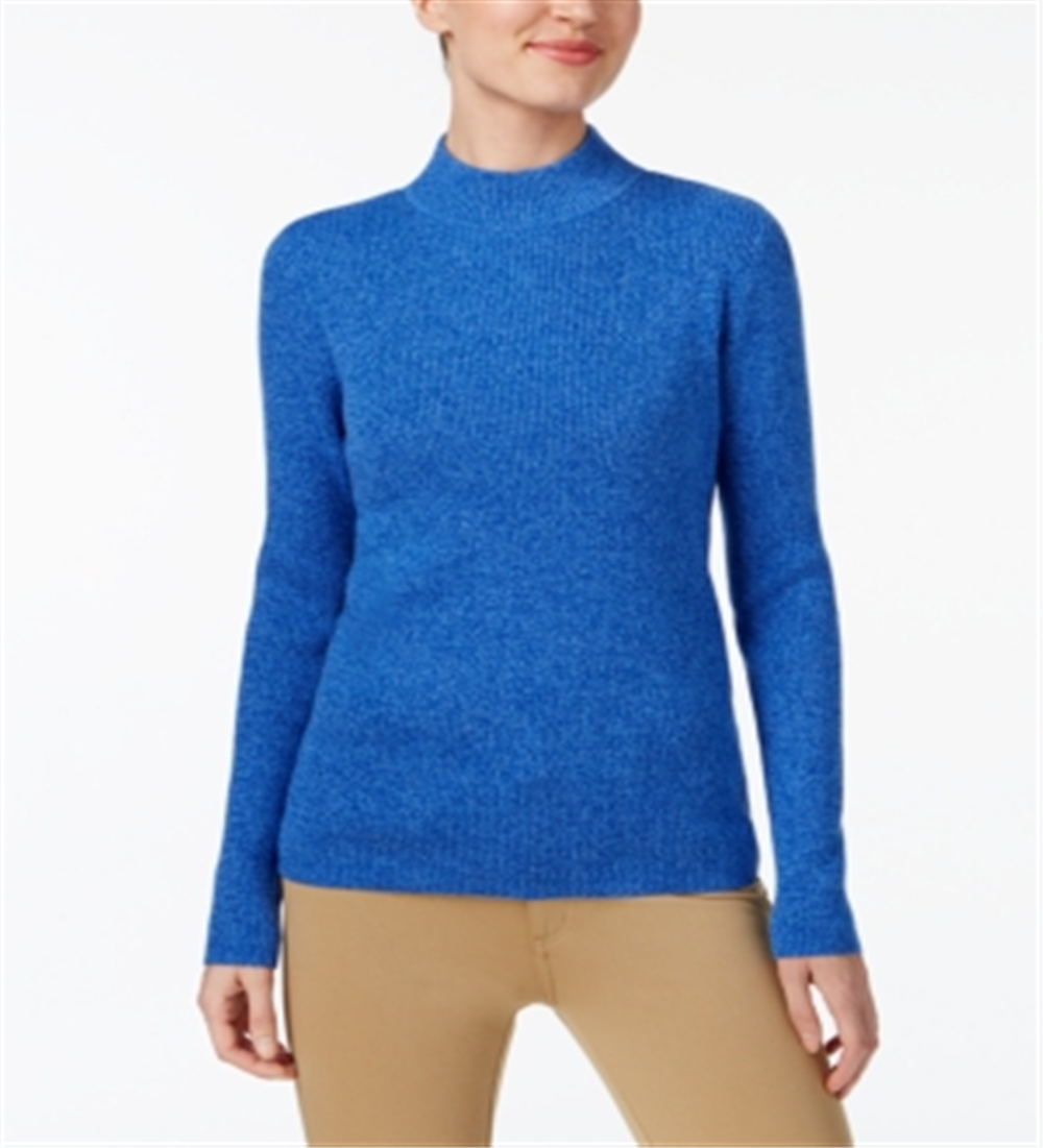 Karen Scott Suéter Feminino de Algodão com Gola Falsa Azul Tamanho XS