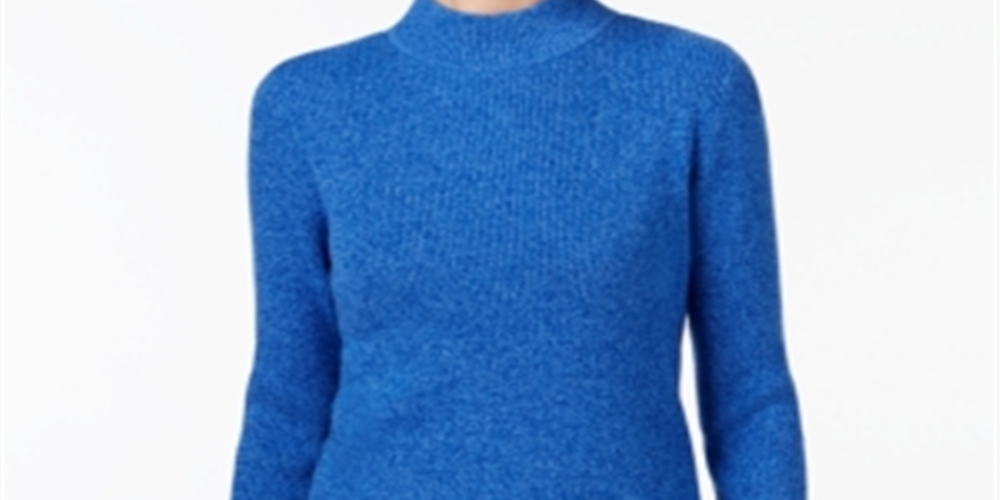 Karen Scott Suéter Feminino de Algodão com Gola Falsa Azul Tamanho XS