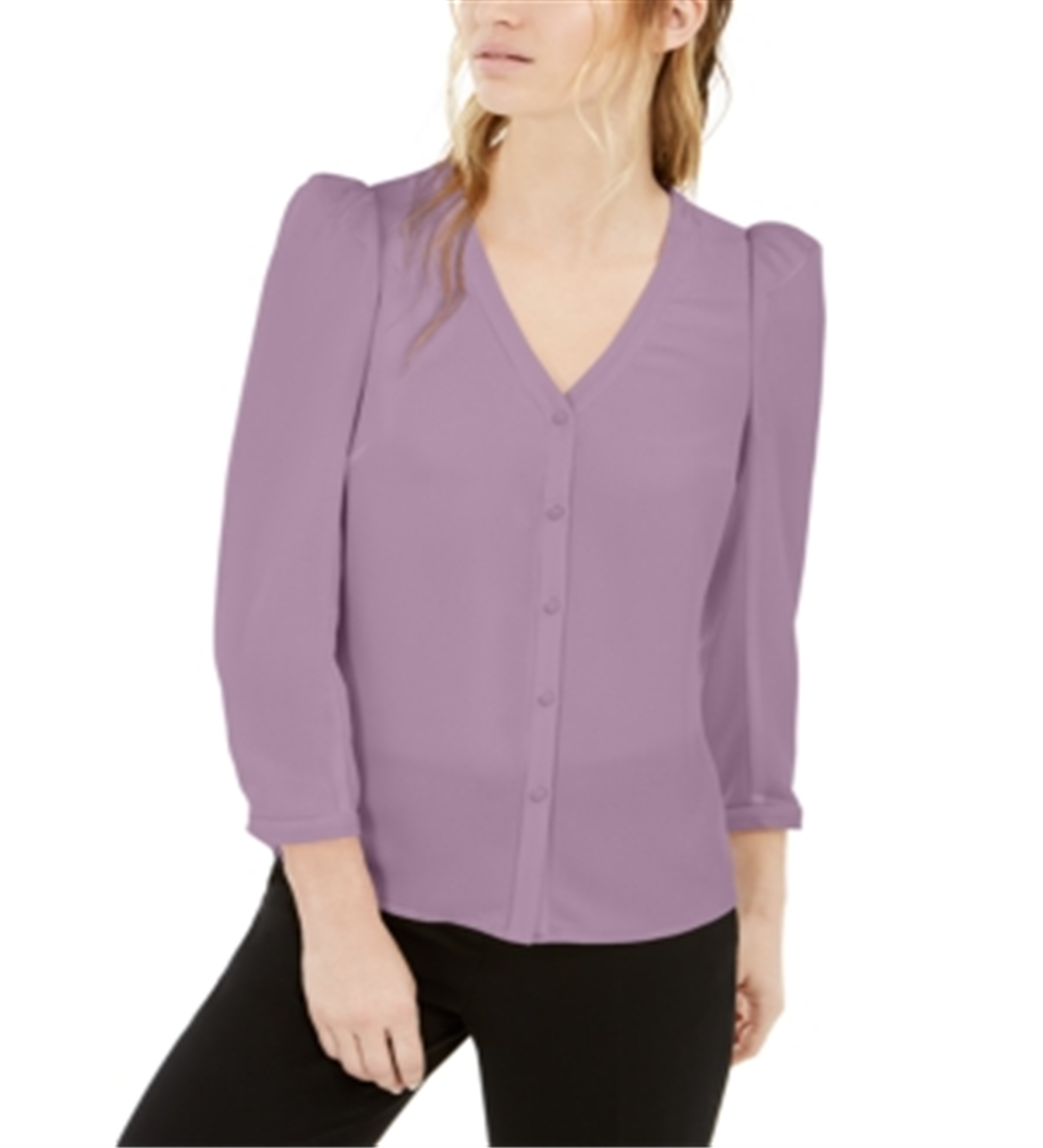 Blusa feminina Bar III com manga bufante e botões, cor lavanda, tamanho pequeno