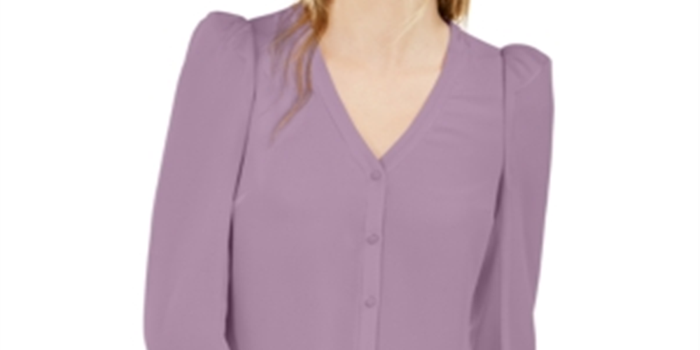 Blusa feminina Bar III com manga bufante e botões, cor lavanda, tamanho pequeno