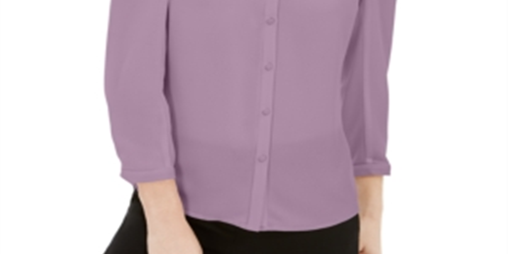 Blusa feminina Bar III com manga bufante e botões, cor lavanda, tamanho pequeno