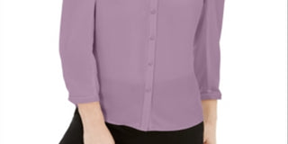 Blusa feminina Bar III com manga bufante e botões, cor lavanda, tamanho pequeno