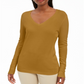 JM Collection Suéter feminino com decote em V e mangas enfeitadas, amarelo, tamanho X-S