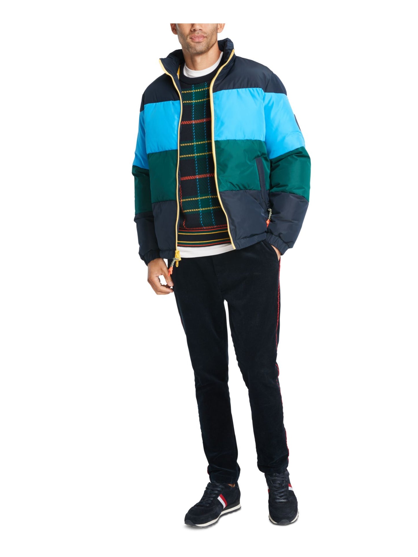 Tommy Hilfiger Casaco impermeável listrado feminino azul tamanho grande