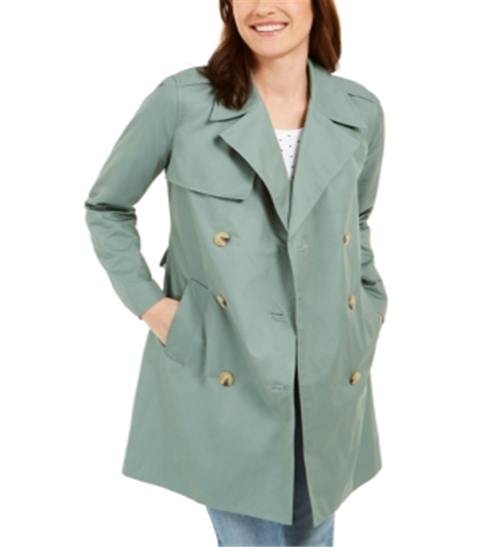 Casaco trench coat feminino clássico liso Charter Club, verde, tamanho médio