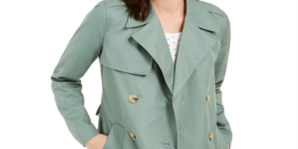 Casaco trench coat feminino clássico liso Charter Club, verde, tamanho médio