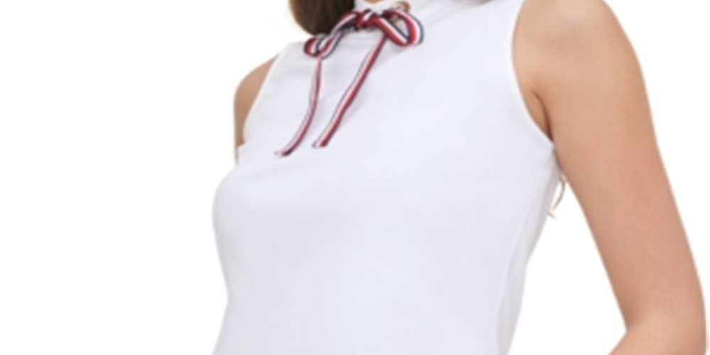 Tommy Hilfiger Blusa Feminina Amarrada no Pescoço Branca Tamanho X-G