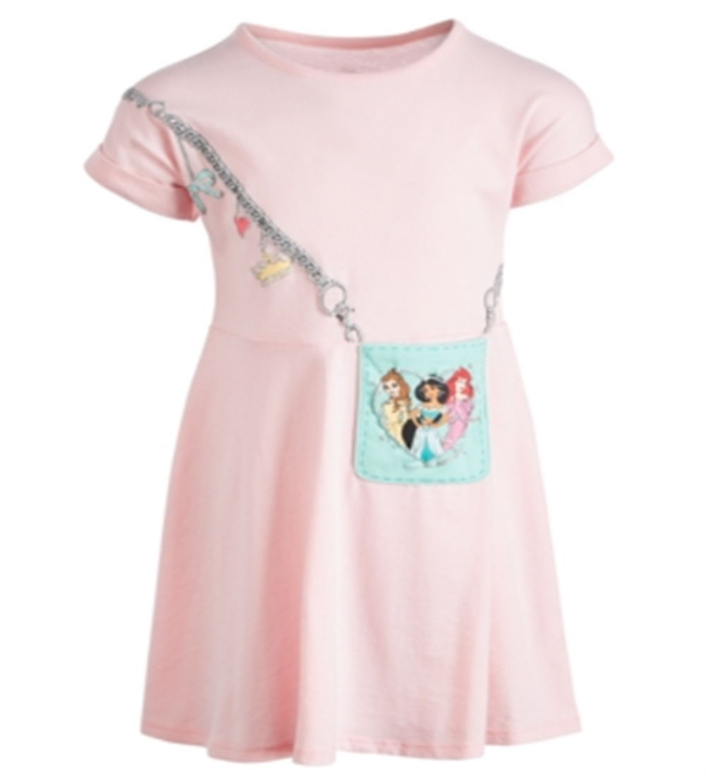 Vestido com bolsa das três princesas da Disney para meninas, rosa, tamanho 4