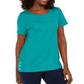 Blusa de algodão com decote redondo e bainha de botão feminina Karen Scott, azul, tamanho pequeno