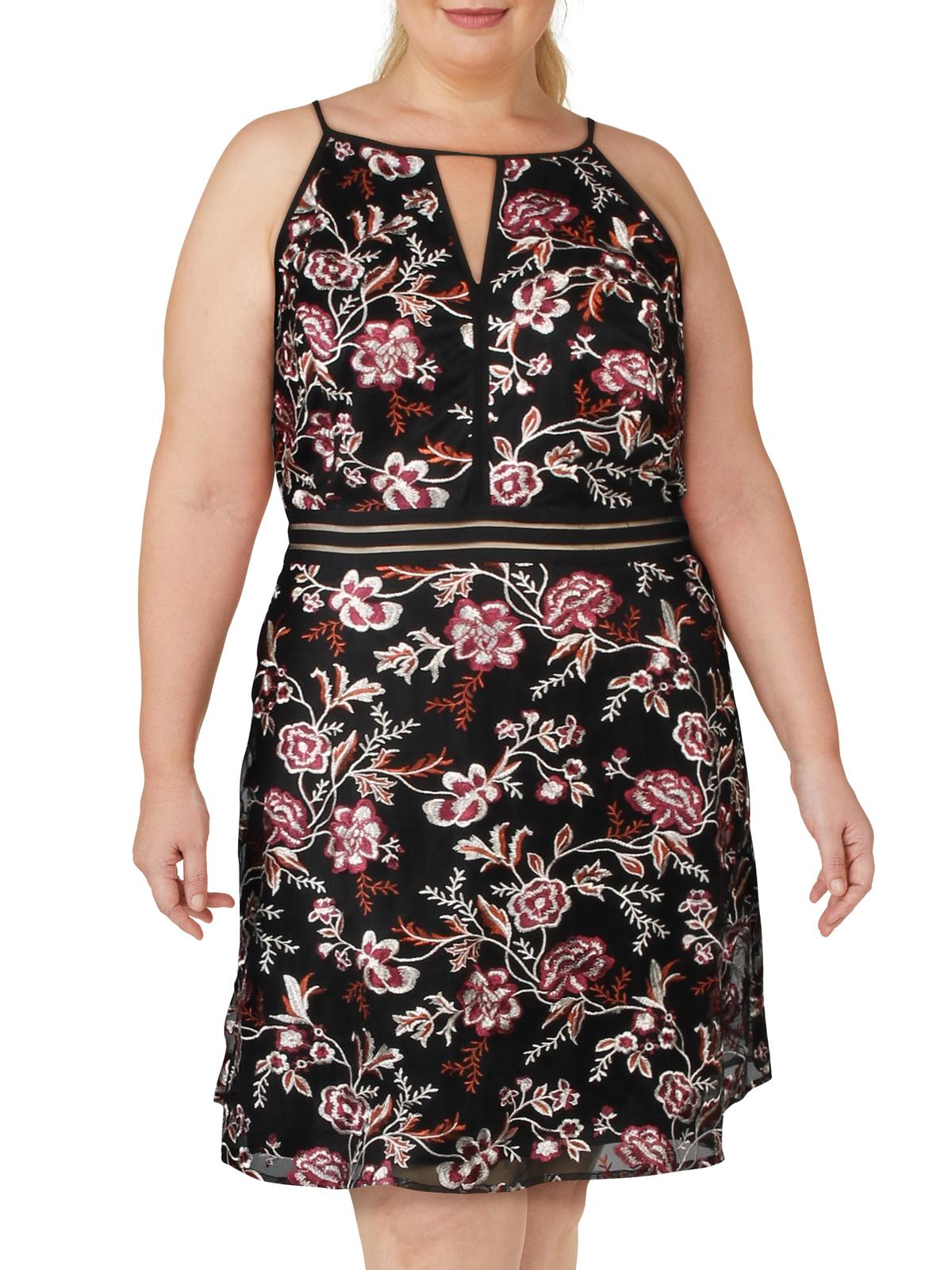 Vestido feminino BCX Trendy Plus com bordado e ajuste evasê - Preto, tamanho 22W