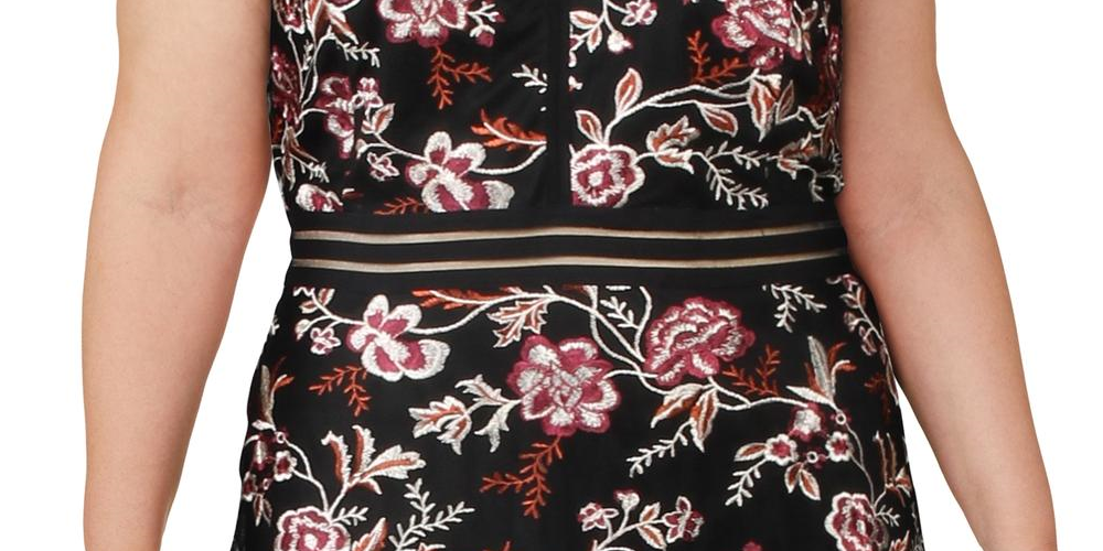 Vestido feminino BCX Trendy Plus com bordado e ajuste evasê - Preto, tamanho 22W