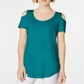 Camiseta feminina JM Collection com ombros descobertos e manga curta, azul, tamanho X-G