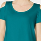 Camiseta feminina JM Collection com ombros descobertos e manga curta, azul, tamanho X-G