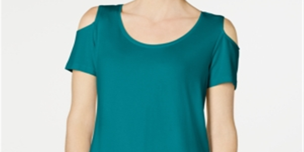 Camiseta feminina JM Collection com ombros descobertos e manga curta, azul, tamanho X-G