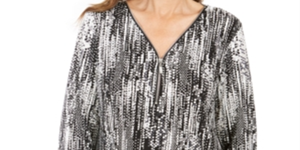 Túnica feminina estampada com zíper e gola alta, preta, tamanho pequeno, da coleção JM