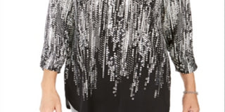 Túnica feminina estampada com zíper e gola alta, preta, tamanho pequeno, da coleção JM