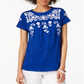 Camiseta feminina de algodão com estampa floral Charter Club, azul, tamanho extragrande