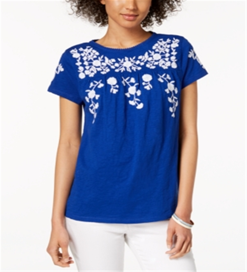 Camiseta feminina de algodão com estampa floral Charter Club, azul, tamanho extragrande